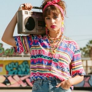 Alia 10 Vintage 90s Bold Retro Tribal Eclectic Dopamine Artsy Button Down Shirt